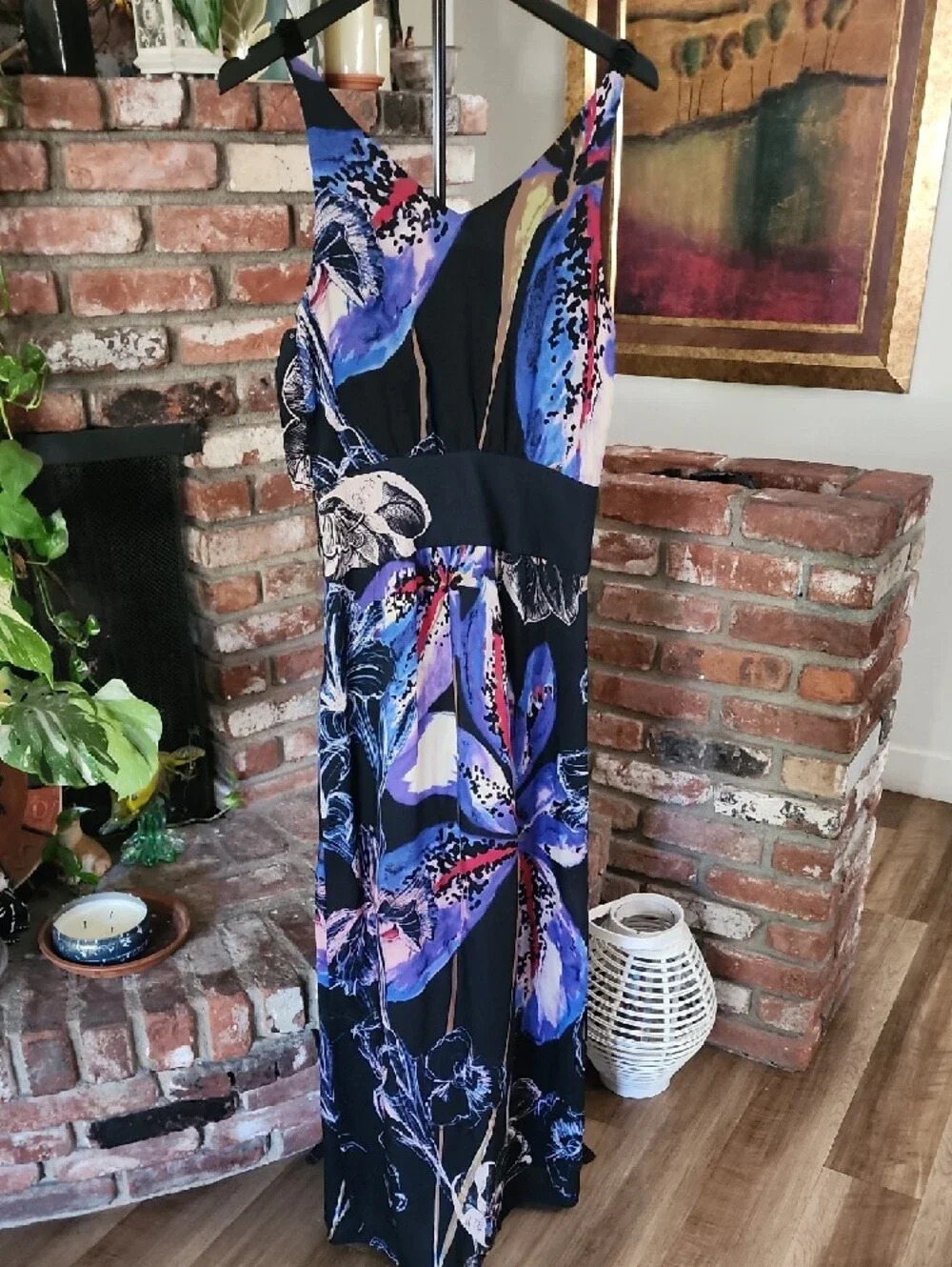 Leifsdottir Silk Floral Maxi Dress Blue Purple Anthropologie Boho - Picture 6 of 13